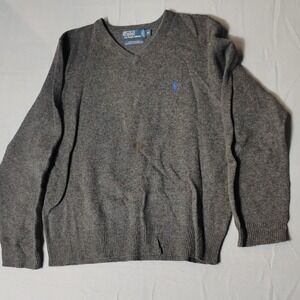 Polo Ralph Lauren Mens Gray 100% Lambswool V Neck Sweater XL